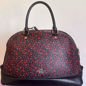 Coach Black Satchel with Red Floral Pattern